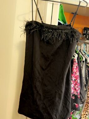 wild fable Black Mini Dress with Feather Trim
